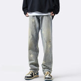 Men Jeans XINGX Printed Jeans Retro Loose Straight-Leg Wide-Leg Pants